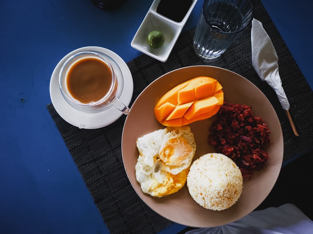 Filipino breakfast at Reef Beach Resort in Siargao Philippines