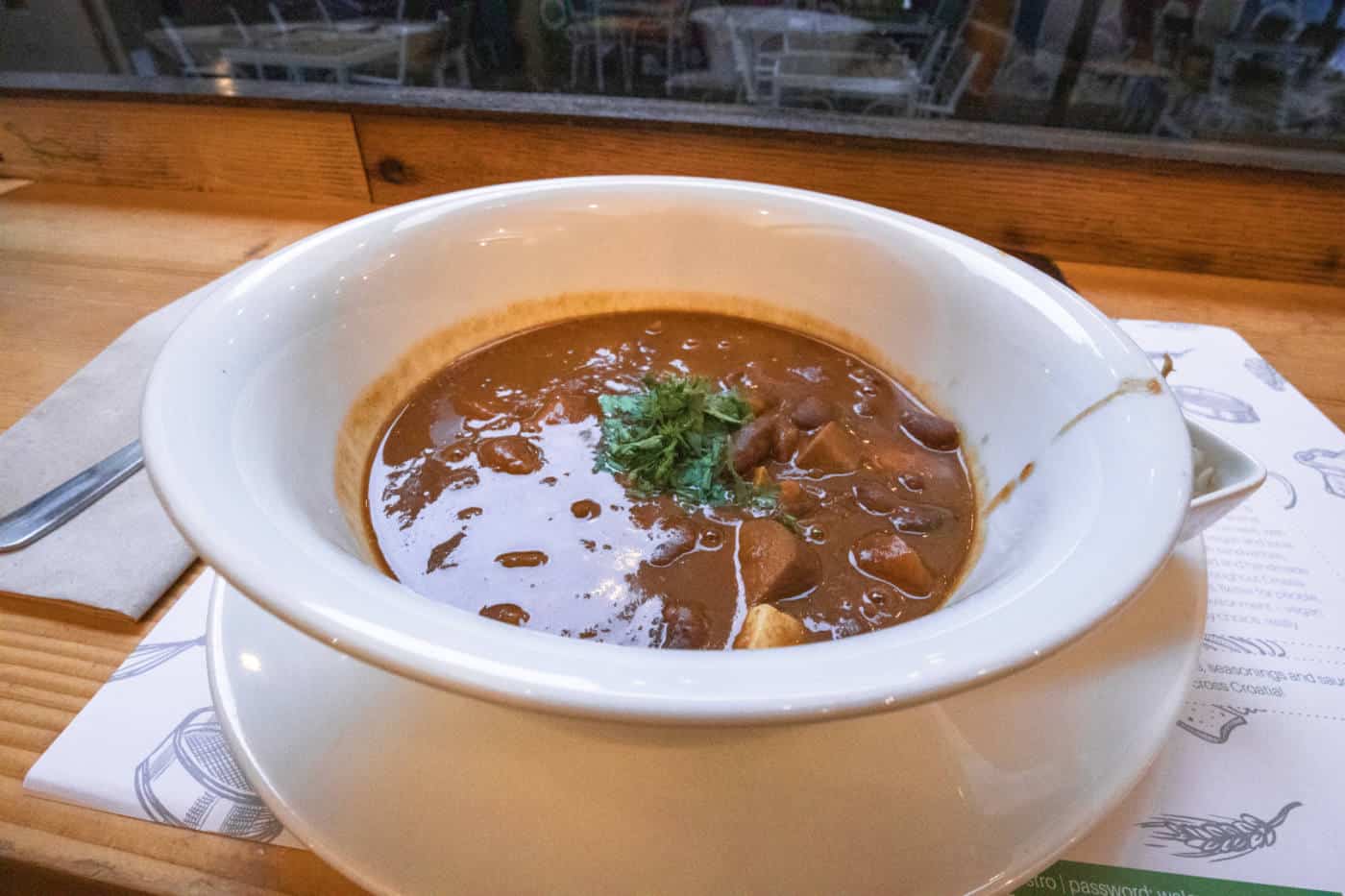 Kidney bean stew at organic vegan restaurant zrno bio bistro in Zagreb Croatia