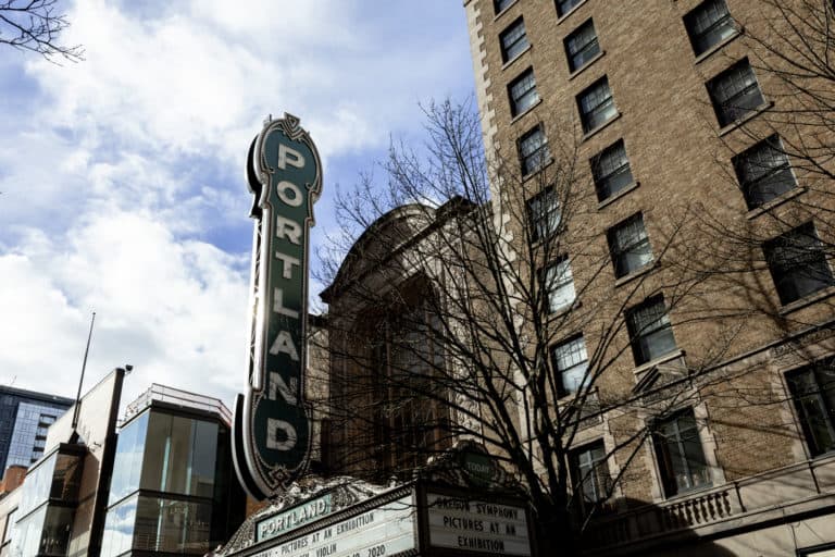 Art deco style Portland sign in Portland Oregon USA