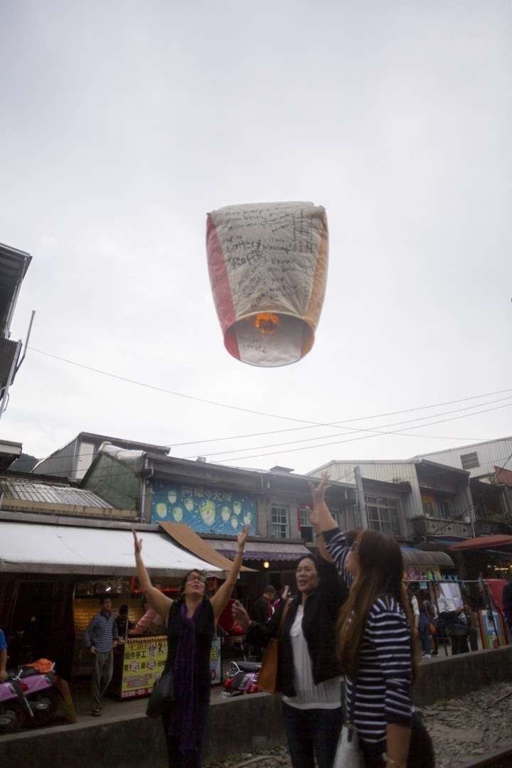 Lanterns being let into the sky in Shifen, Taiwan