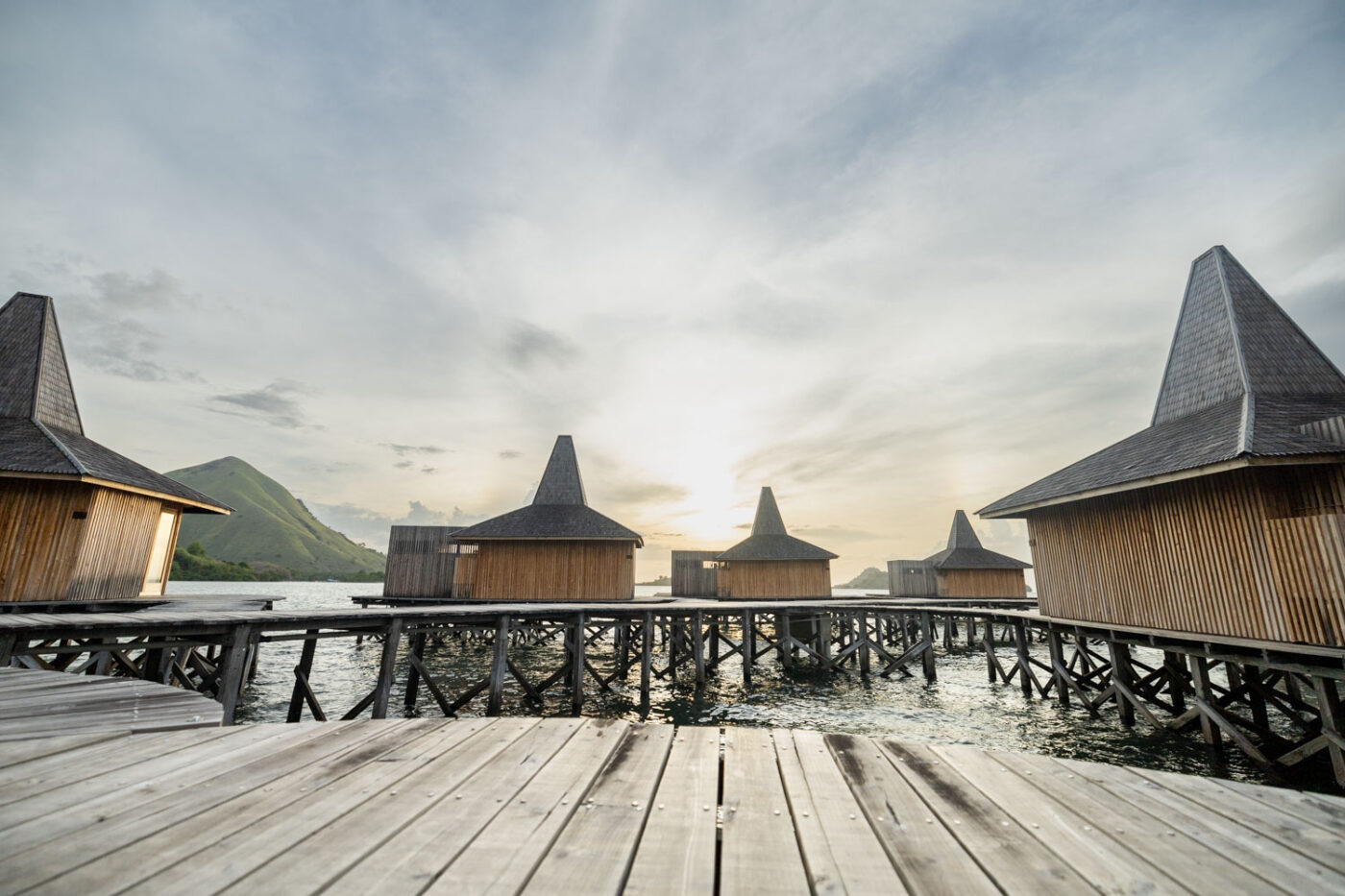 Overwater bungalows at Menjaga Bay Resort