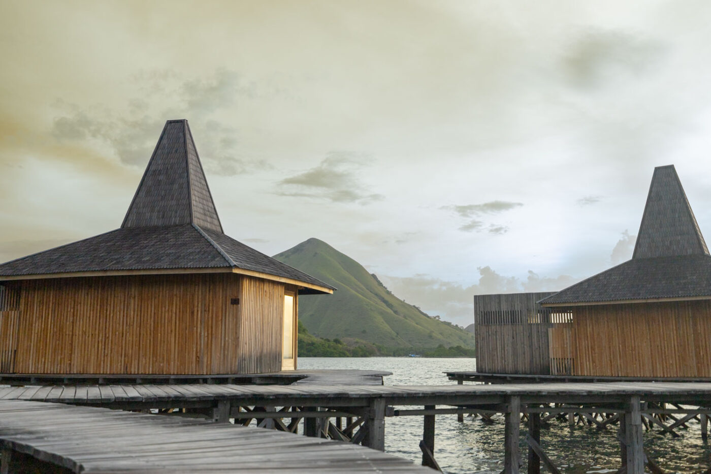Sea suites at Menjaga Bay Resort with an island in Komodo National Park visible in the background