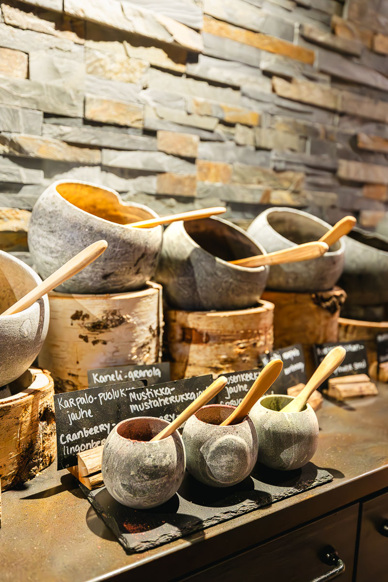 Lapland Hotels Kuopio: Bringing the Lappish Nature to Finnish Lakeland 7 Pots with Arctic berry jams at breakfast at Lapland Hotels Kuopio