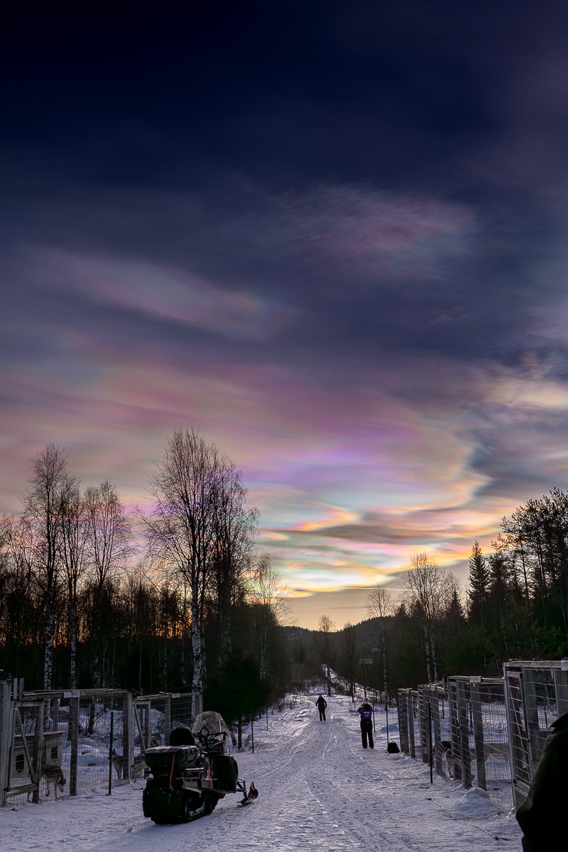 Mother of Pearl polar stratospheric clouds over Syötteen eräpalvelut in Finland